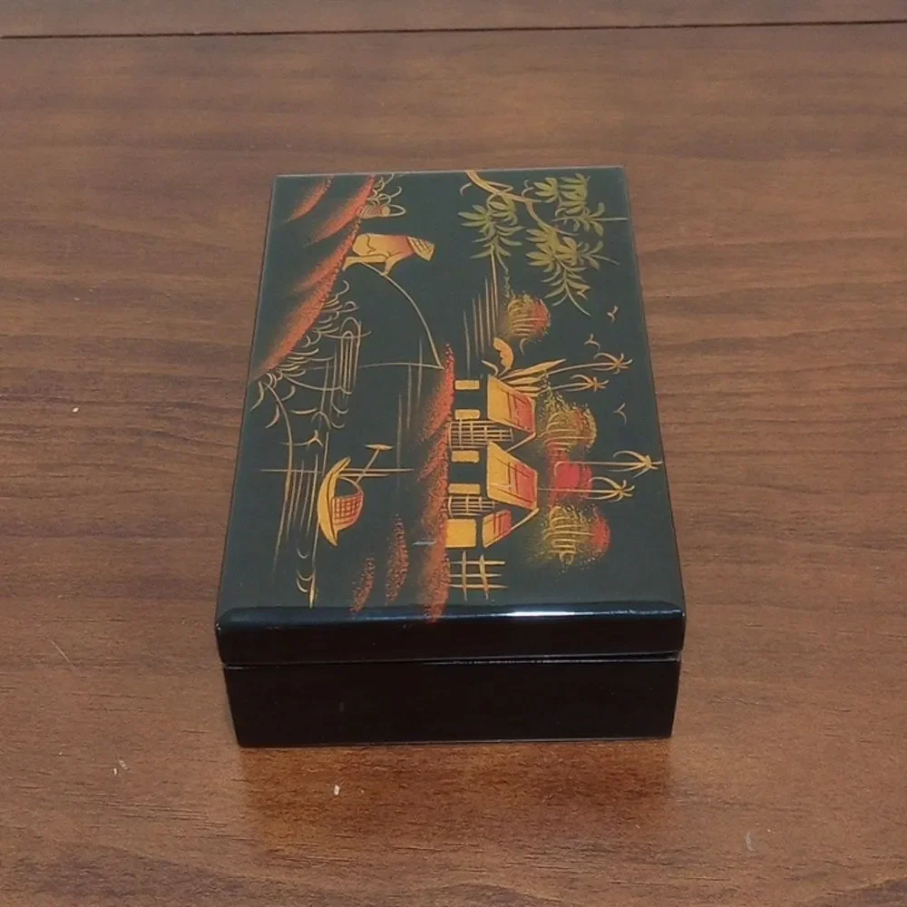 Asian Black Lacquer Jewelry Box, Vintage!